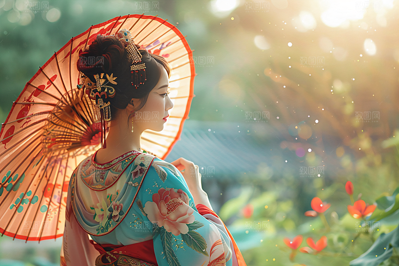 女生旅游背影自然高清素材