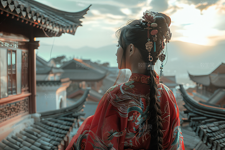 女生旅游背影风光旅行素材