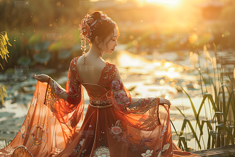 女生旅游背影自然美女素材