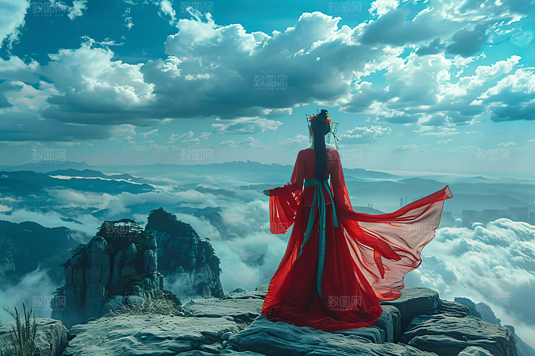 女生旅游背影唯美美女素材