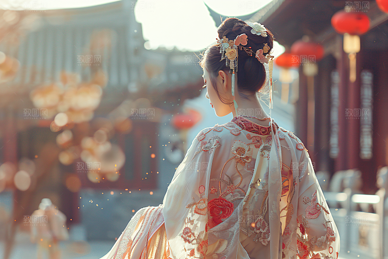 女生旅游背影节假日景色素材