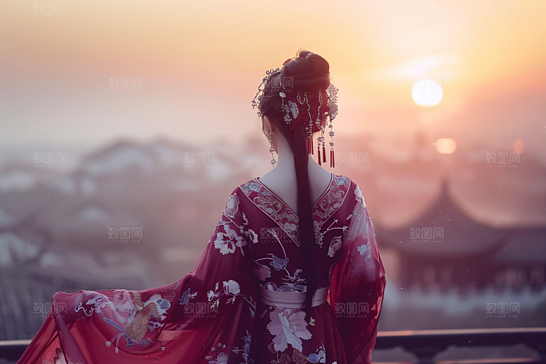 女生旅游背影唯美旅游素材