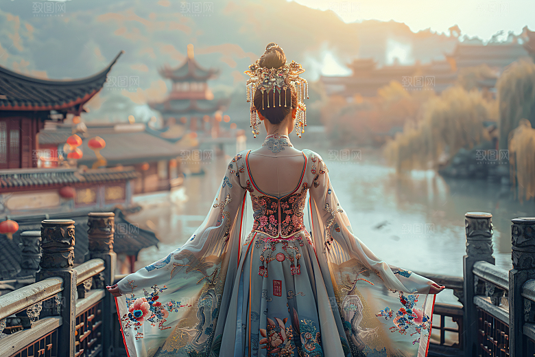 女生旅游背影风光人像素材