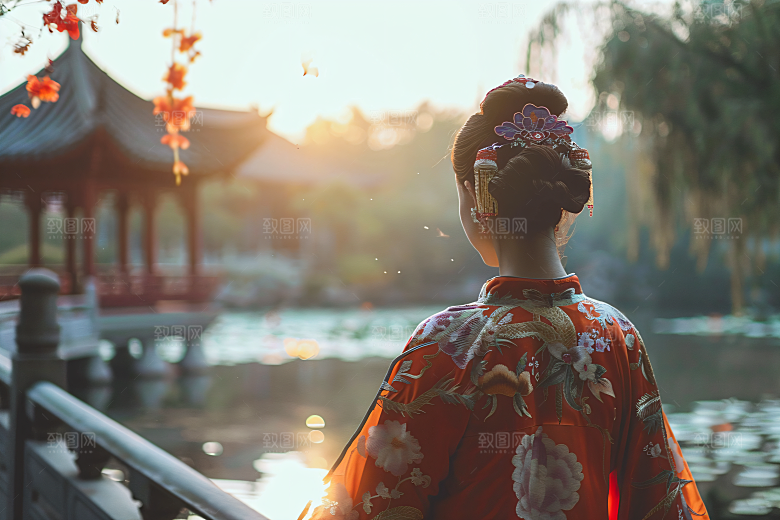 女生旅游背影自然节假日素材