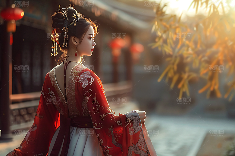 女生旅游背影美女自然素材