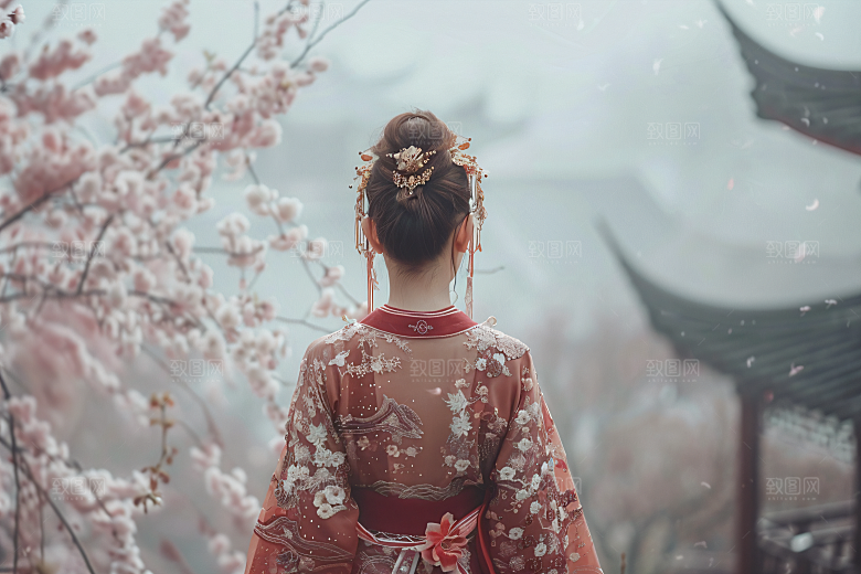 女生旅游背影人像唯美素材