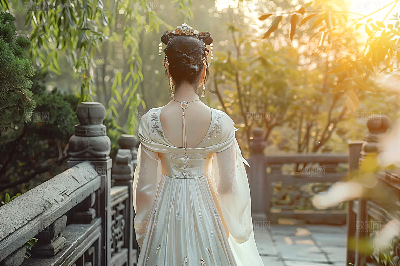 女生旅游背影唯美美女素材