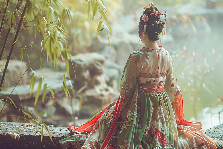 女生旅游背影风光高清素材