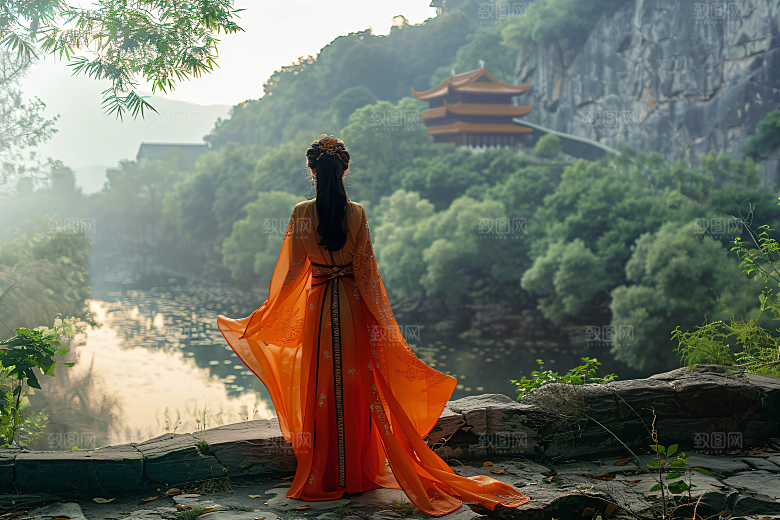 女生旅游背影景色自然素材