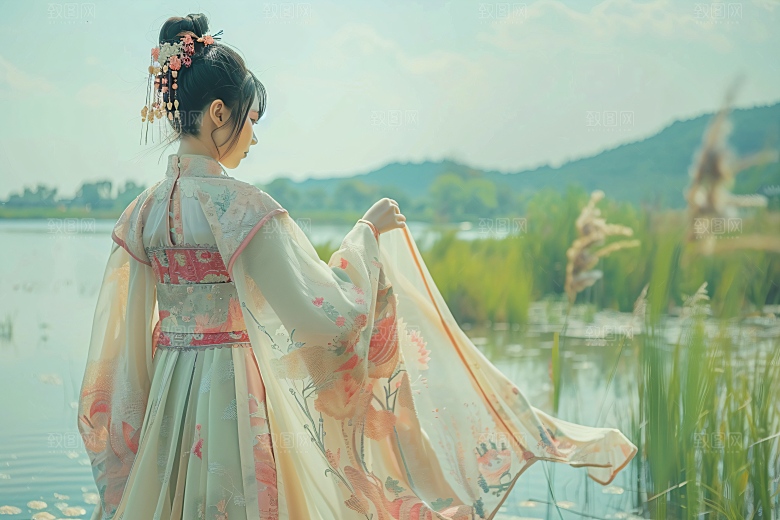 女生旅游背影风光自然素材