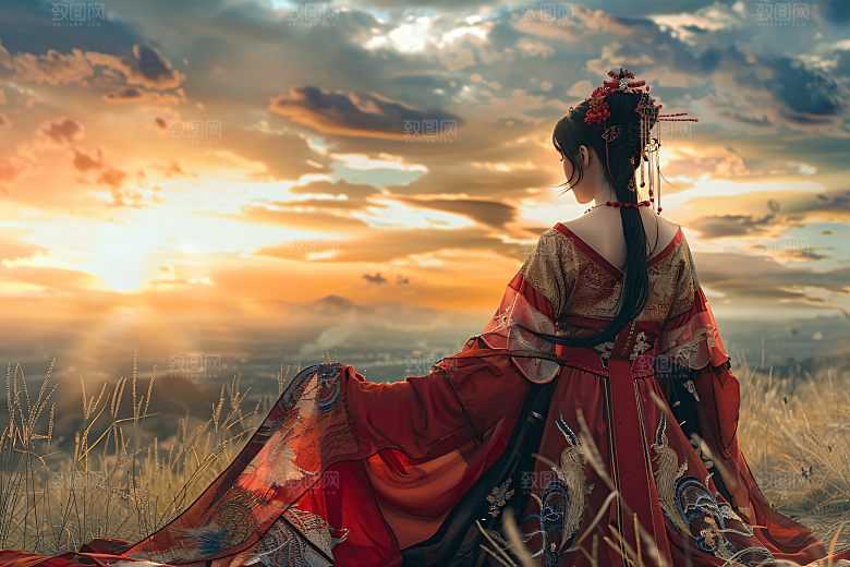 女生旅游背影美女景色素材