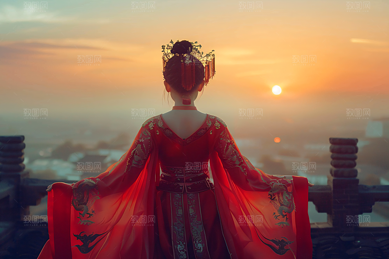 女生旅游背影自然节假日素材