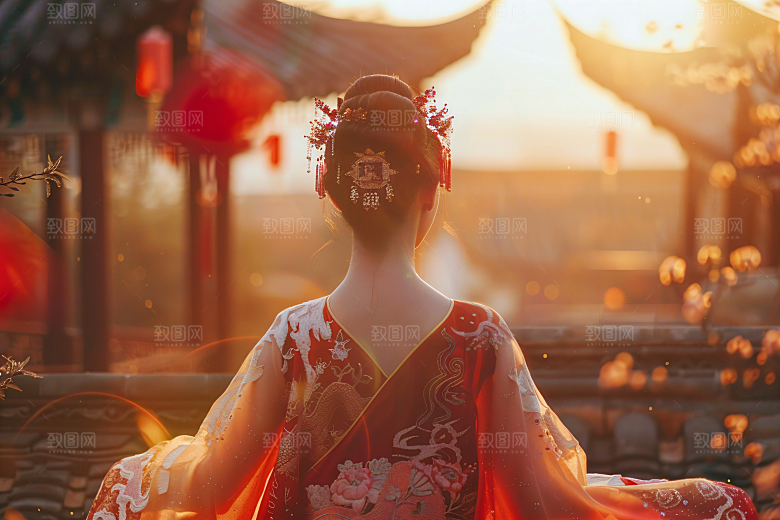 女生旅游背影人像唯美素材