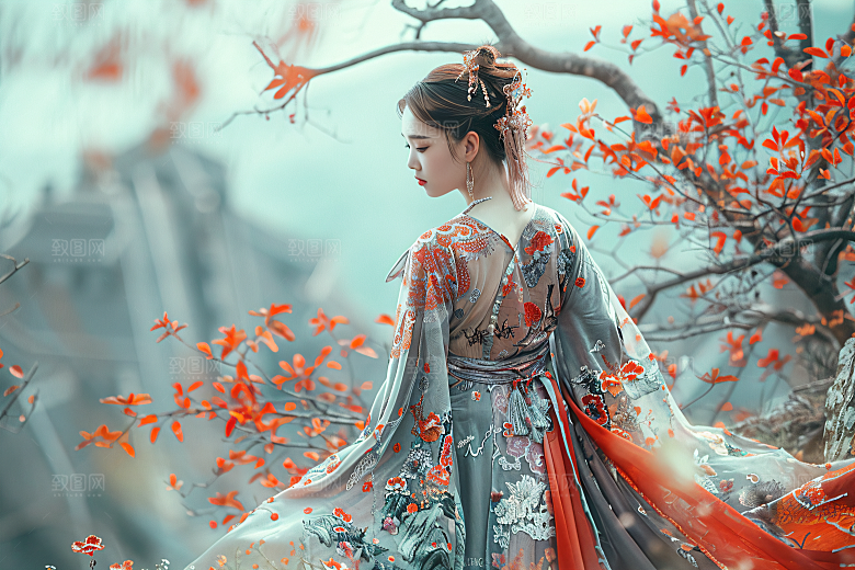 女生旅游背影自然高清素材