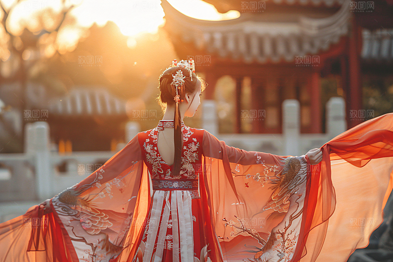 女生旅游背影节假日风光素材