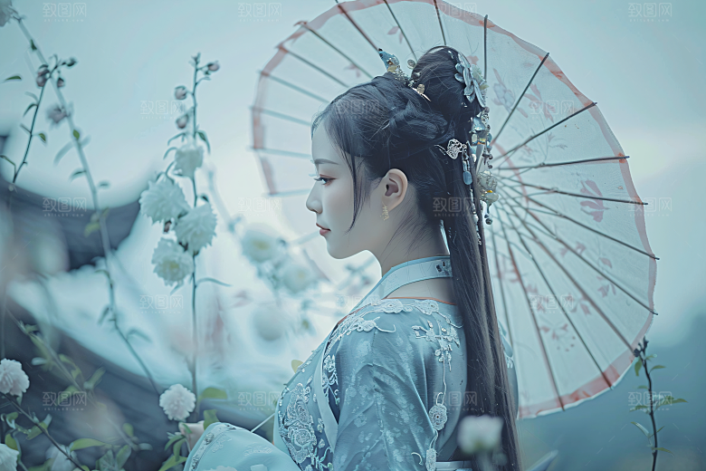 女生旅游背影自然美女素材