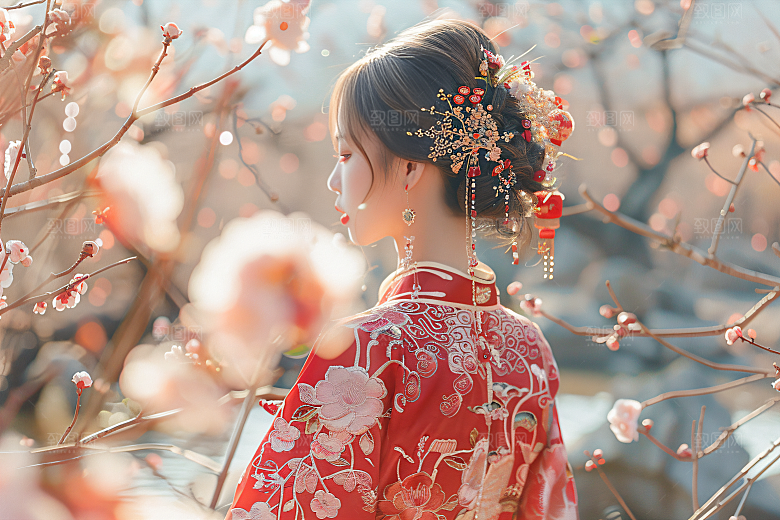 女生旅游背影自然美女素材