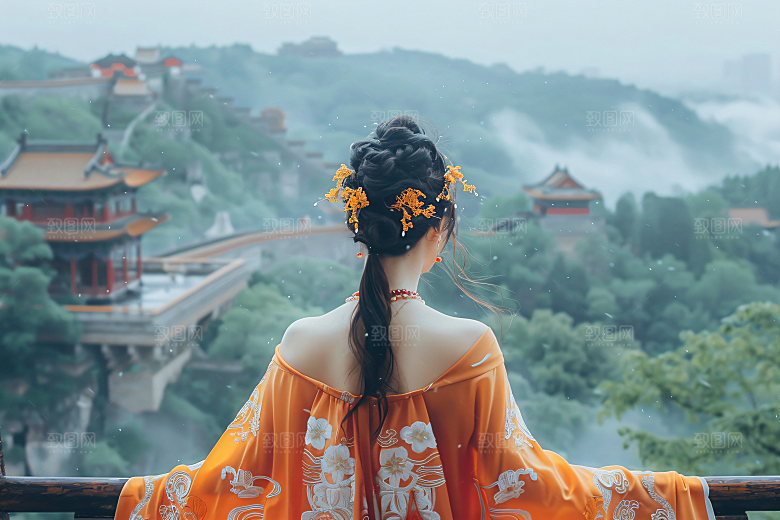 女生旅游背影自然景色素材