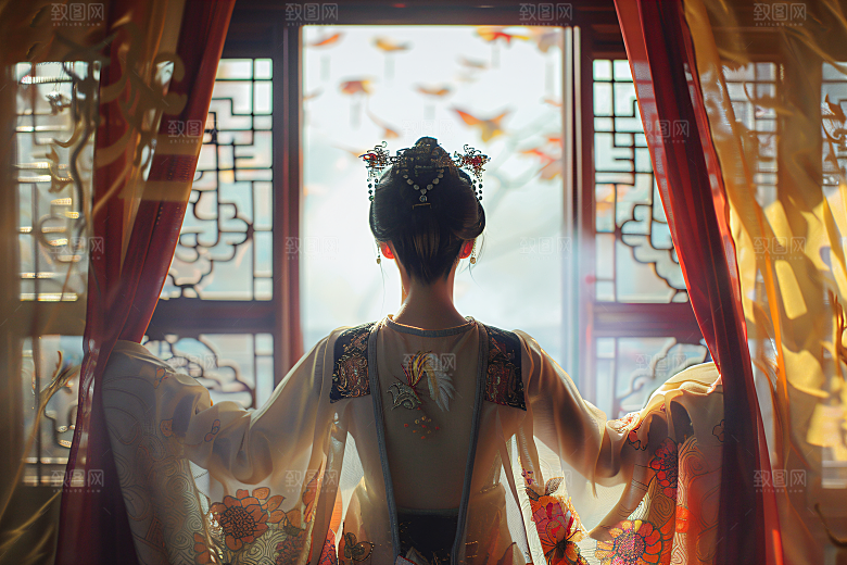 女生旅游背影自然景色素材