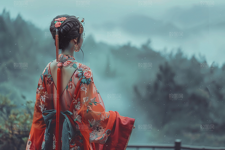 女生旅游背影高清风光素材
