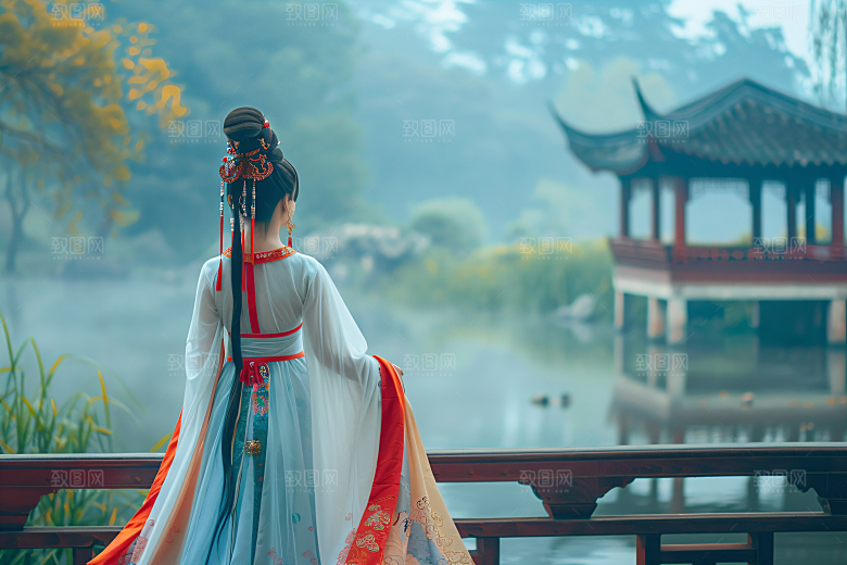 女生旅游背影人像景色素材
