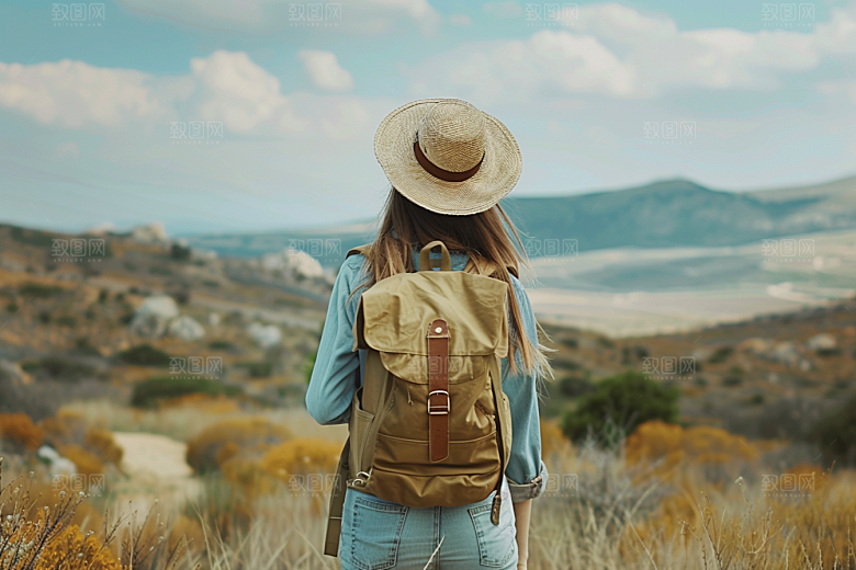 女生旅行背影唯美高清摄影图