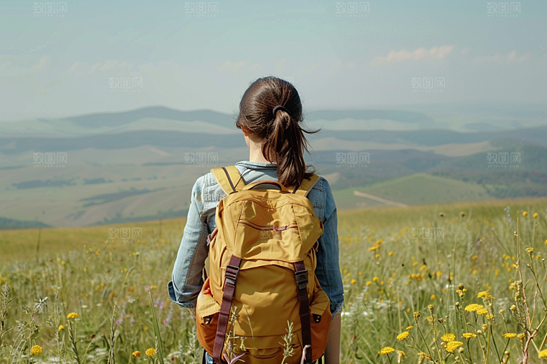 女生旅行背影唯美自然摄影图