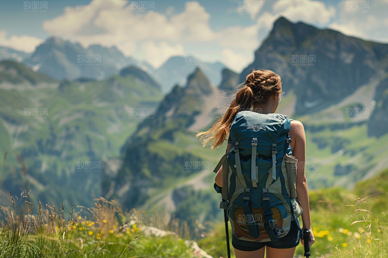 女生旅行背影自由行探险摄影图