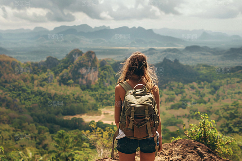 女生旅行背影高清人物摄影图