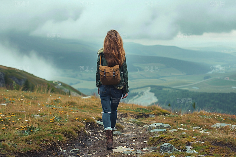 女生旅行背影高清风光摄影图