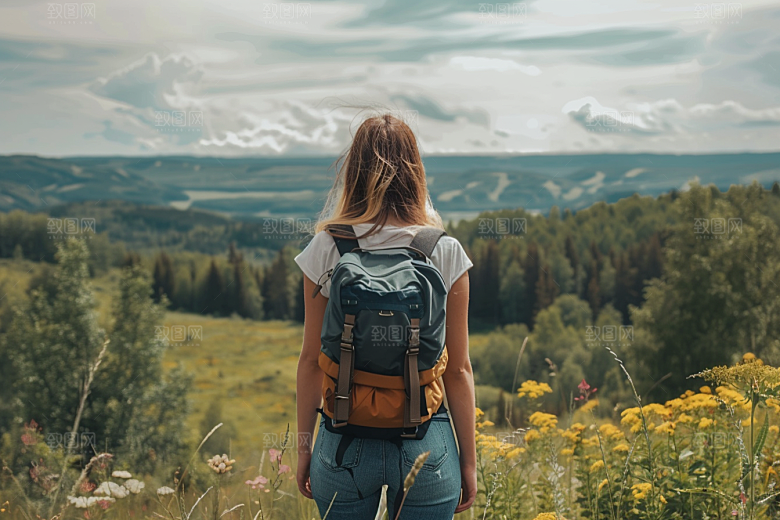 女生旅行背影自由行辽阔摄影图