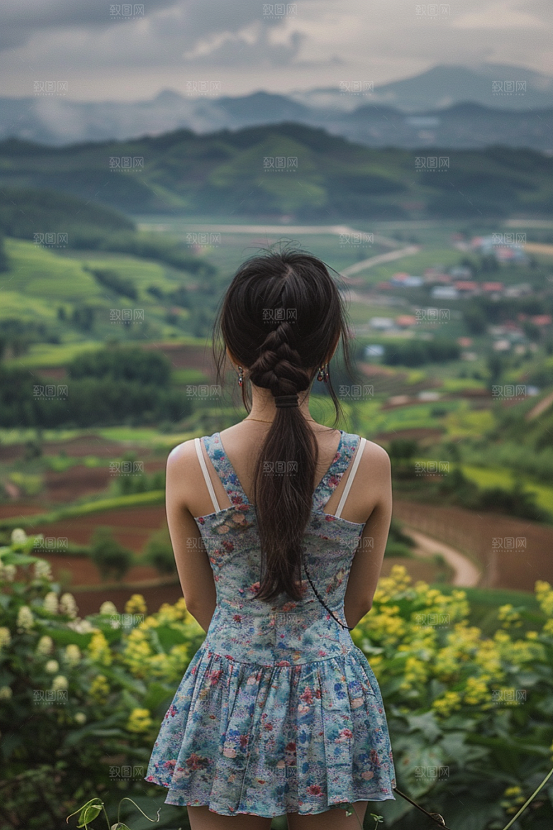女生旅行背影风光户外摄影图