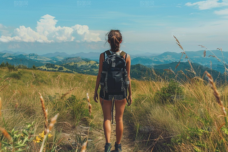 女生旅行背影旅游辽阔摄影图