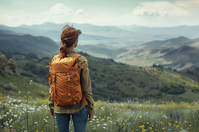 女生旅行背影自然旅游摄影图