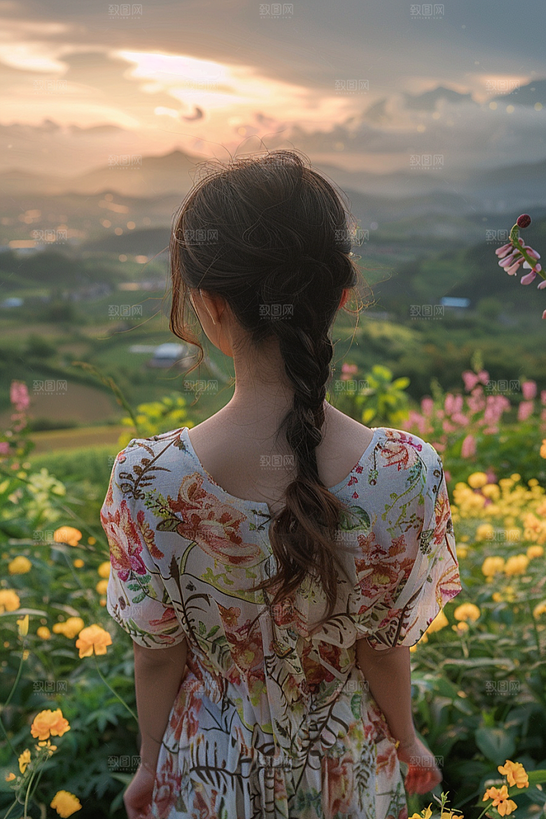 女生旅行背影户外徒步摄影图