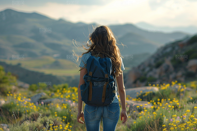 女生旅行背影探险高清摄影图