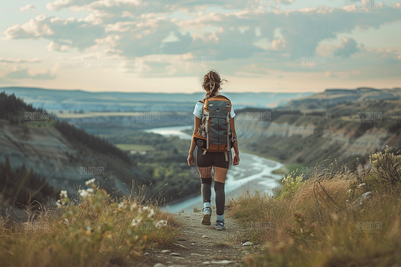 女生旅行背影风光旅游摄影图