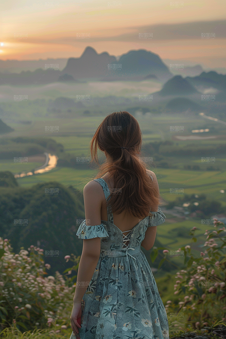 女生旅行背影探险风光摄影图