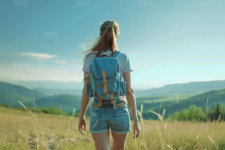 女生旅行背影自然旅游摄影图