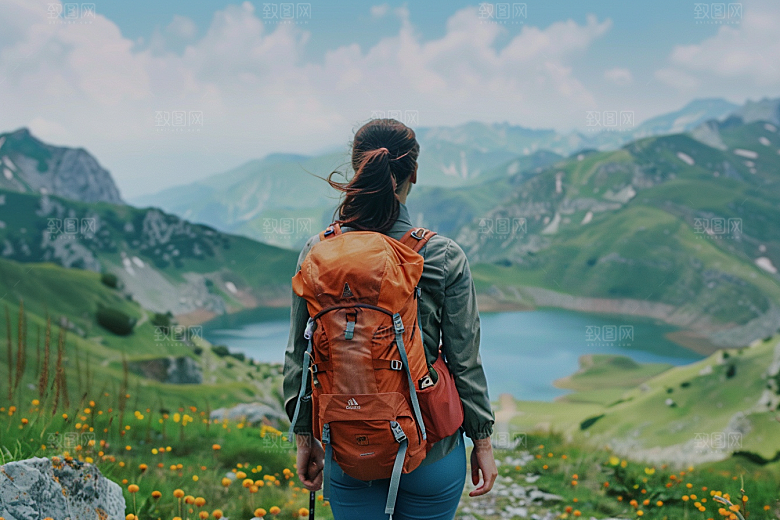 女生旅行背影自由行风光摄影图