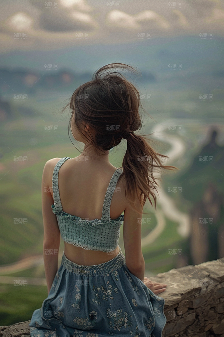 女生旅行背影旅游风光摄影图