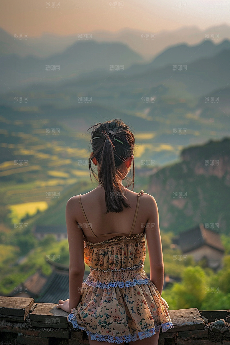 女生旅行背影探险旅游摄影图