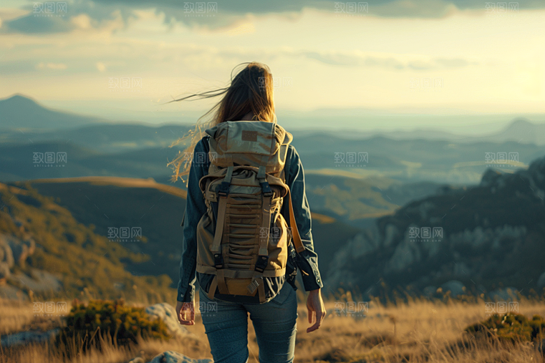 女生旅行背影旅游自由行摄影图