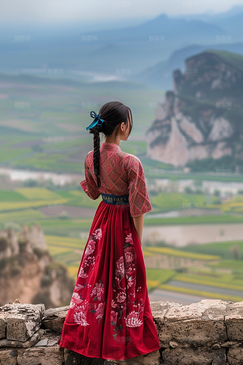 女生旅行背影自由行唯美摄影图