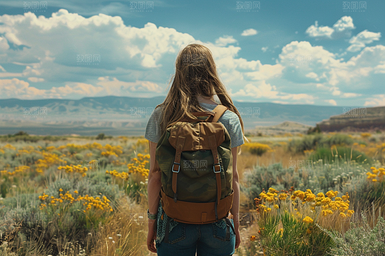 女生旅行背影唯美人物摄影图