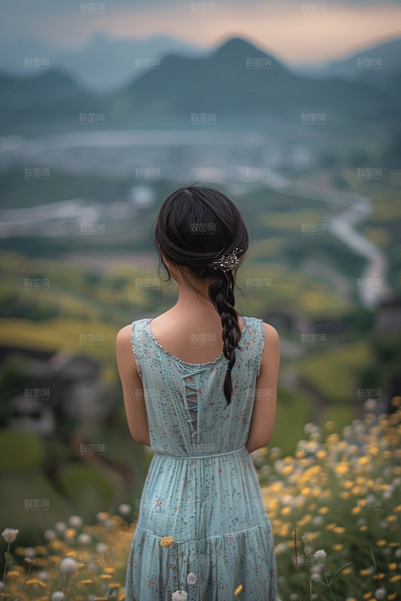 女生旅行背影户外探险摄影图