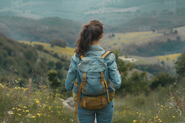 女生旅行背影旅游自由行摄影图