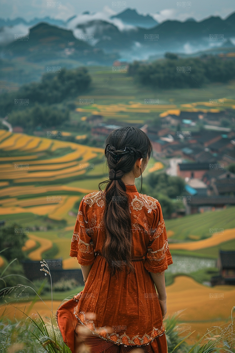 女生旅行背影自然探险摄影图