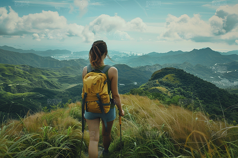 女生旅行背影户外风光摄影图