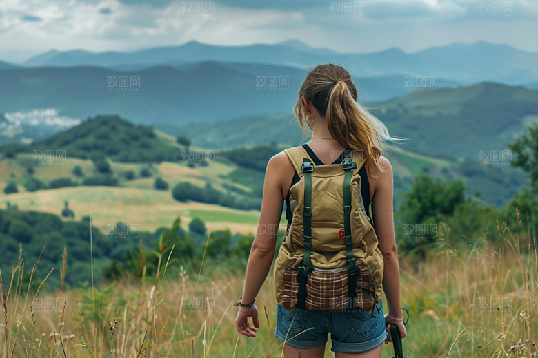 女生旅行背影自由行自然摄影图